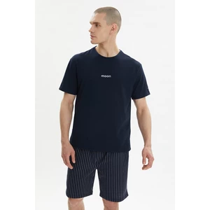Trendyol Navy Blue Slogan Dzianinowy zestaw piżamy