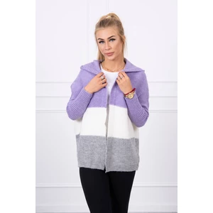 Three-color hooded sweater purple+ecru+gray