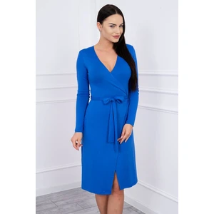 Dress with tie at waist mauve-blue