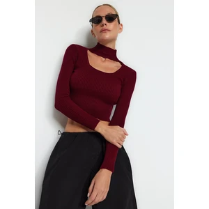 Trendyol Claret Red Crop Stand Collar Knitwear Sweater