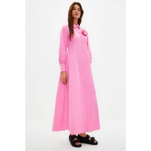 Trendyol Pink Flower Detailed Woven Shirt Dress