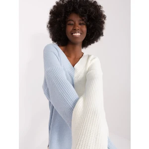 Ecru-Blue Women's Oversize Neckline Sweater