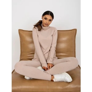 Beige daily ribbed turtleneck blouse from the set