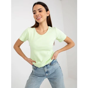 Basic lime green ribbed blouse with short sleeves