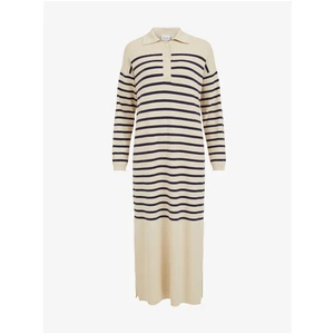 Beige striped sweater maxišat VILA Elinia - Women