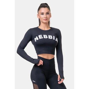 Nebbia Long Sleeve Thumbhole Sporty Crop Top Schwarz M