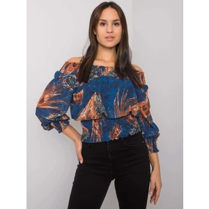 Dark blue women's blouse with Nanterre patterns