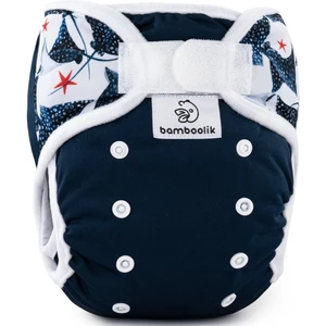 Bamboolik DUO Diaper Cover svrchní kalhotky na suchý zip Dark Blue + Ramp Fish