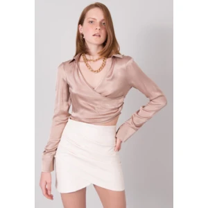 BSL Beige satin blouse with a collar