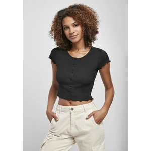 Ladies Cropped Button Up Rib Tee Black