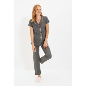 Trendyol Anthracite Piping Detailed Knitted Pajamas Set