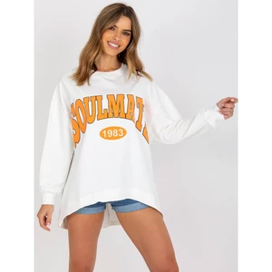 White and orange asymmetrical oversize sweatshirt without a hood