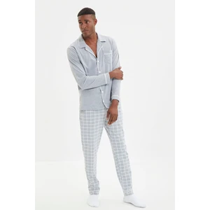 Trendyol Gray Men's Regular Fit Top Piping Detailed Knitted Pajamas Set