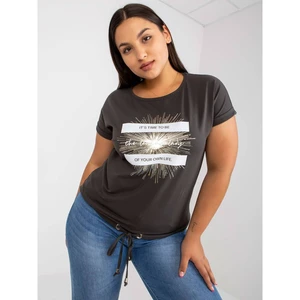 Khaki cotton plus size t-shirt with a print