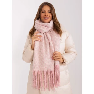 Light pink and white patterned scarf with fringe