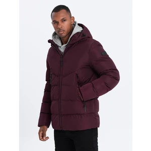 Burgundy Men's Quilted Winter Jacket Ombre Clothing