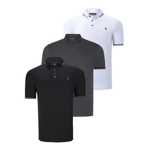 TRIPLE SET T8586 DEWBERRY MEN'S T-SHIRT-BLACK-WHITE-ANTHRACITE