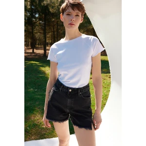 Trendyol Black More Sustainable Slit High Waist Denim Shorts