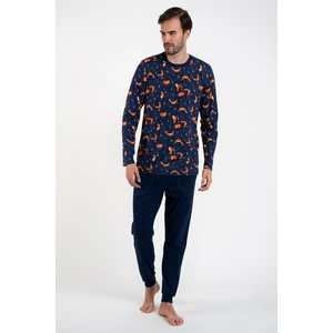 Men's pyjamas Witalis, long sleeves, long legs - print/navy blue