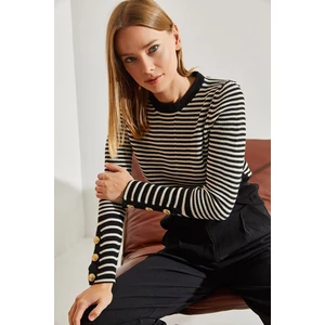 Bianco Lucci Women's Striped Knitwear Sweater with Buttons