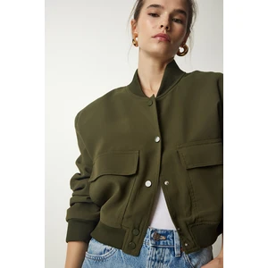 Happiness İstanbul Women's Khaki Wide Pocket Bomber Jacket