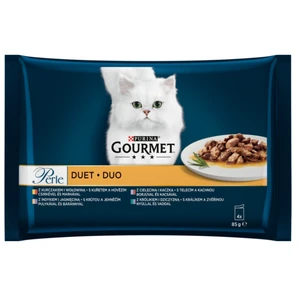 GOURMET PERLE Duo Multipack 12(4x85g) kura s hovädzim/morka s jahňacim/teľacie s kačicou/kralik so zverinou