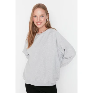 Trendyol Gray Melange Raglan Sleeve Oversize Thick Knitted Sweatshirt