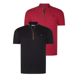 DUAL SET T8571 DEWBERRY ZIPPER MEN'S T-SHIRT-BLACK-BURGUNDY