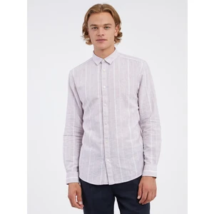 Light grey men's striped shirt with linen ONLY & SONS Cai - Men