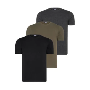 TRIPLE SET T8569 DEWBERRY BIKE COLLAR MENS T-SHIRT-BLACK-ANTHRACITE-KHAKI