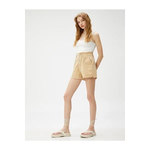 Koton High Waist Denim Shorts With Pockets, Elasticated Buttons