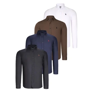 QUAD SET G725 DEWBERRY MENS SHIRT-BLACK-WHITE-NAVY BLUE-BROWN