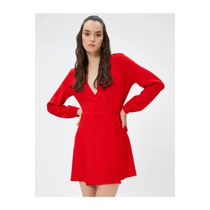 Koton Wrap Mini Dress with Tie Detail V-Neck