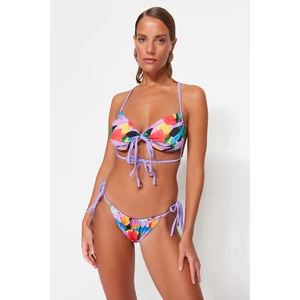 Trendyol Abstract Patterned Strapless Tie Normal Leg Bikini Set