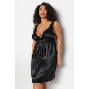 Trendyol Curve Black Satin Lace Nightgown