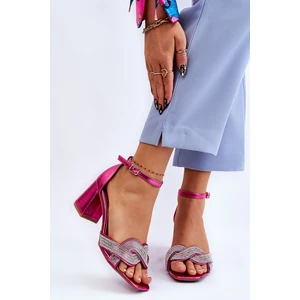 Low-heeled sandals with rhinestones fuchsia monra