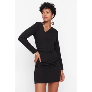 Trendyol Black Belted Asymmetrical Collar Dress