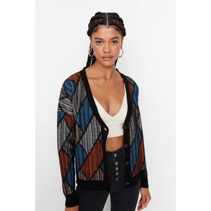 Trendyol Black Oversize Patterned Knitwear Cardigan