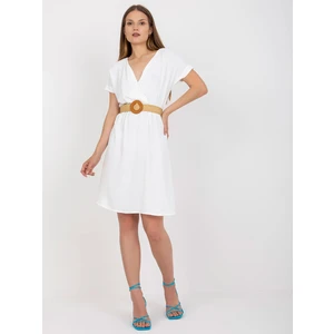 Casual white dress with braided strap RUE PARIS