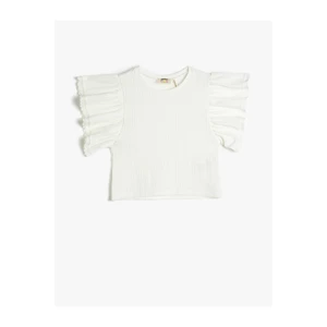 Koton Ruffles T-Shirts, Crew Neck Embroidered Detail, Short Sleeves.