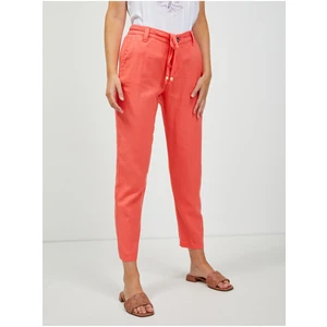 Coral shortened linen chino trousers with ORSAY binding - Women