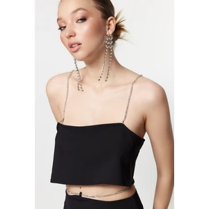 Trendyol Weave Black Crop Bustier with Shiny Stones