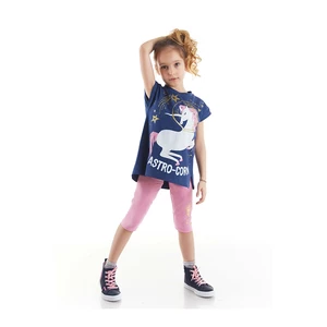 Mushi Astrocorn Kids Girls' Navy Blue T-shirt, Pink Leggings Summer Suit.