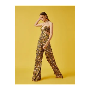 Koton Halterneck Patterned Jumpsuit with Window Detail