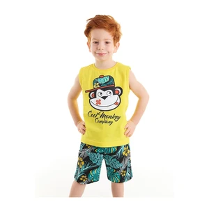 Denokids Cool Monkey Boys' Sleeveless Yellow T-shirt Tropical Shorts Set