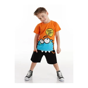 Denokids Boys Orange Whatsup Monster Shorts Set