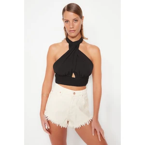 Trendyol Black Crop Woven Cut Out/Window Blouse