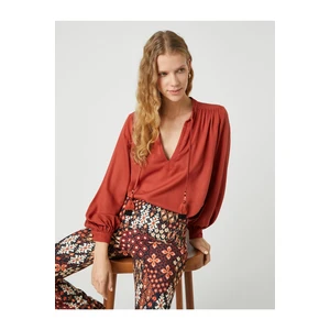 Koton Tassel Detailed V-Neck Oversize Blouse