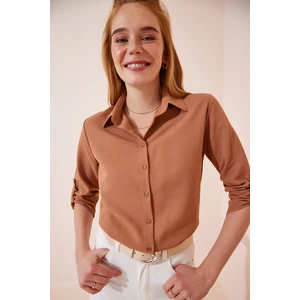 Happiness İstanbul Women's Light Tile Linen Blend Shirt