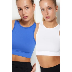 Trendyol Blue-White 2-Pack Seamless/Seamless Halterneck Sports Bra